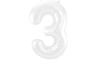 FOLIEBALLON CIJFER '3' WIT METALLIC MAT (86CM)